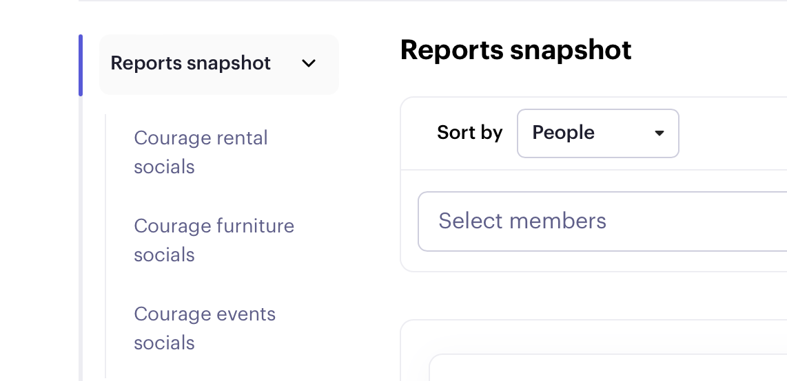 Beam reports snapshot menu listing saved reports