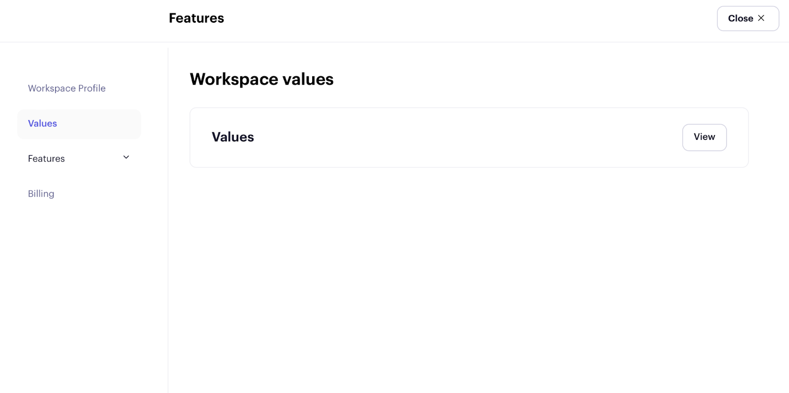 Beam Workspace values settings page