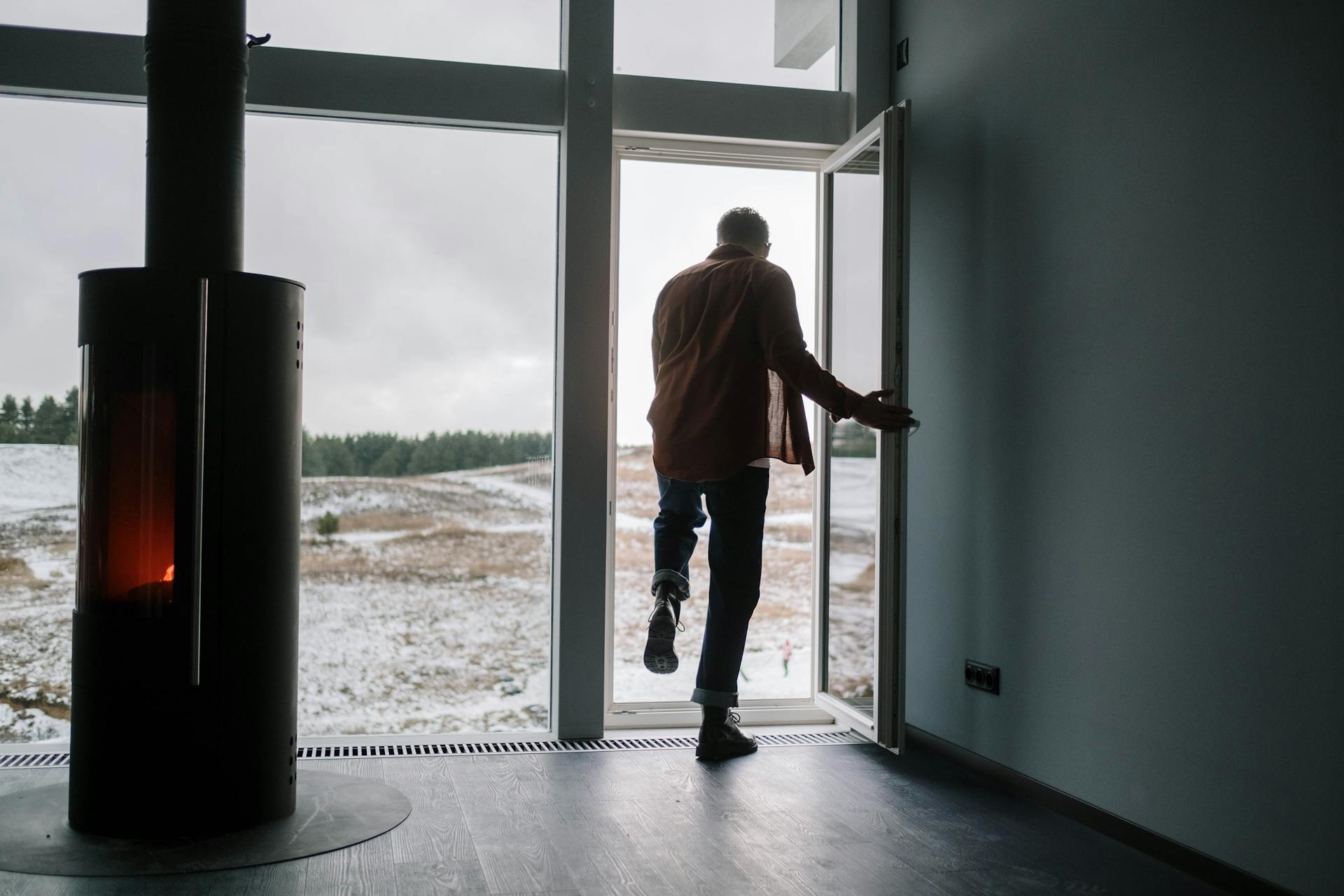 Man walking out of an office building