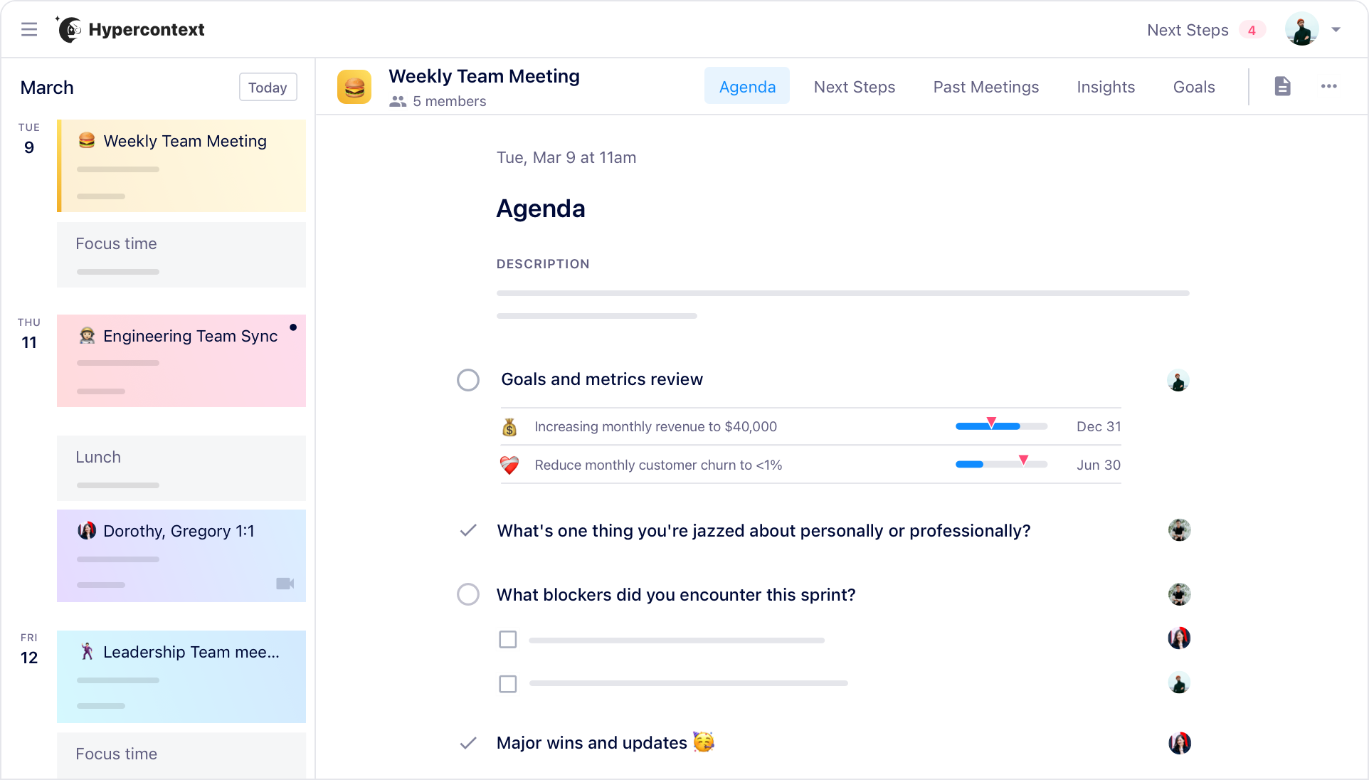 Hypercontext weekly team meeting agenda