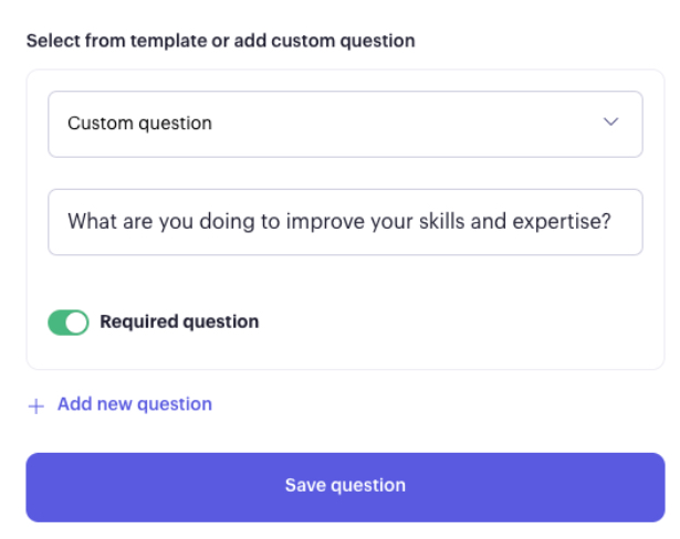 Beam check-in question builder with a custom question and a Required question toggle