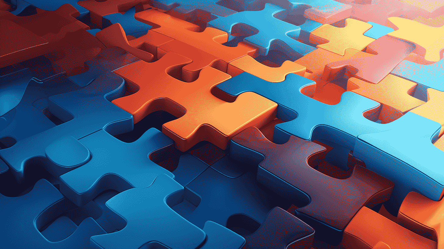 Close-up of colorful interlocking jigsaw puzzle pieces