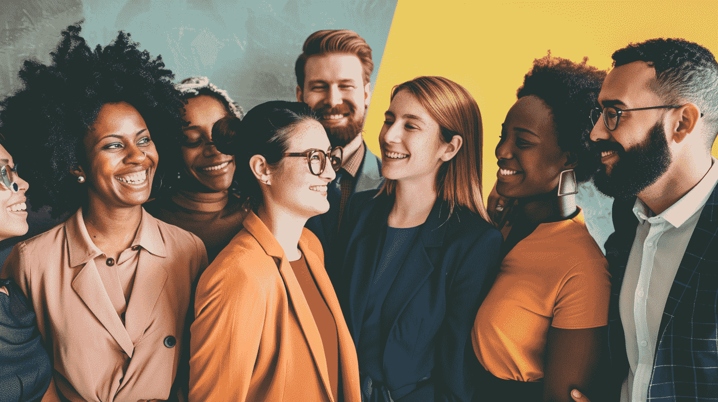 Group of people smiling at each other