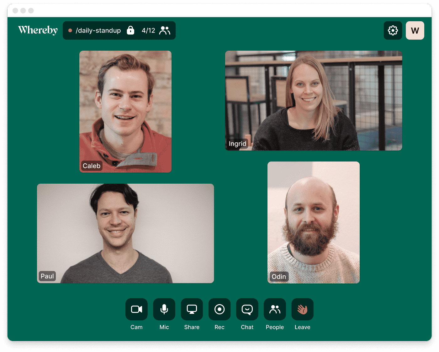 Whereby video meeting room with four participants