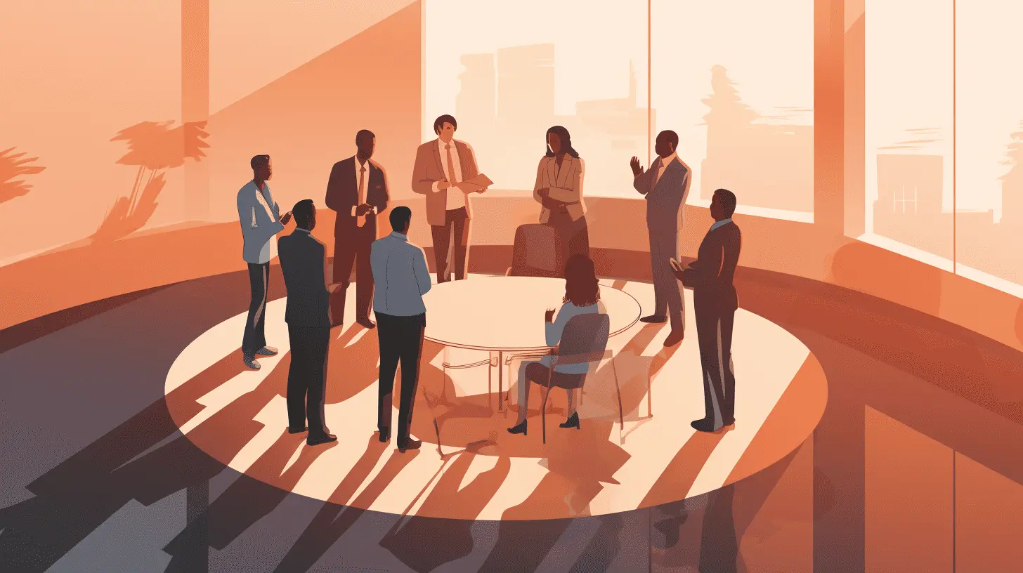 illustration of employees around a table
