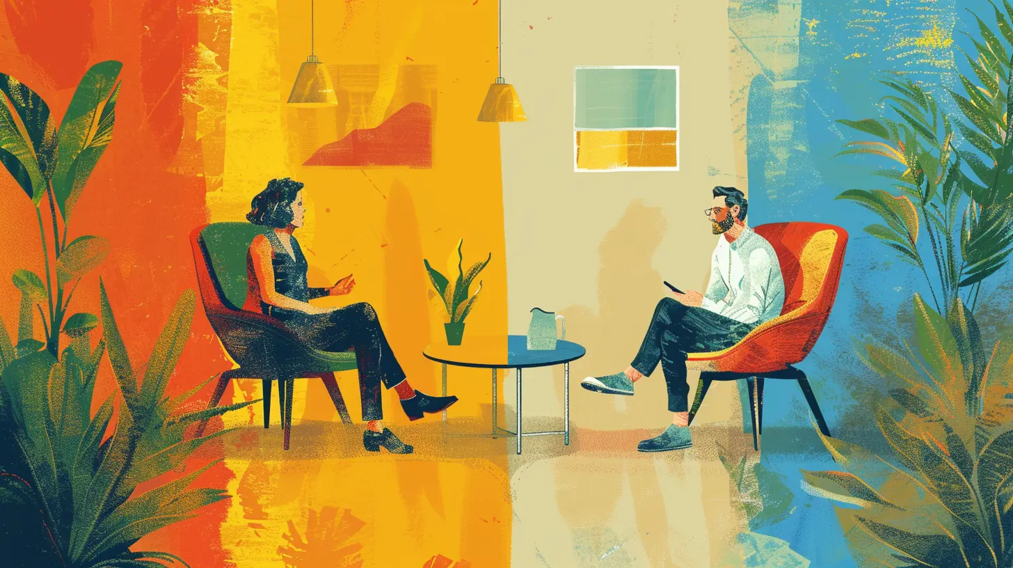 Illustration of two people talking-employee-meet-greet