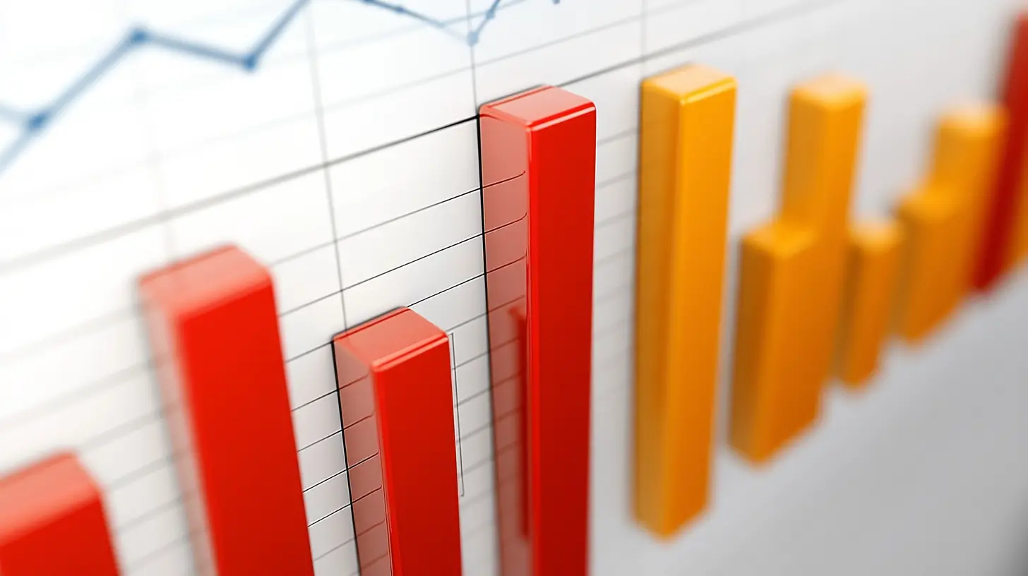 Close-up of rising red and orange 3D bar charts