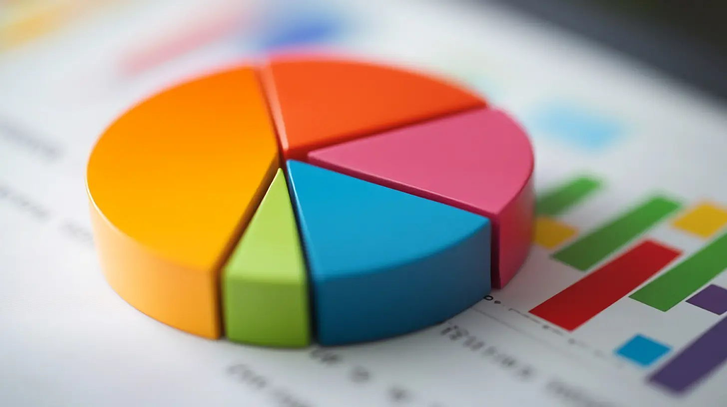 3D pie chart in bright colors on a printed report