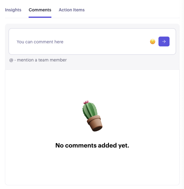 Beam goal Comments tab with a box to comment and mention a team member