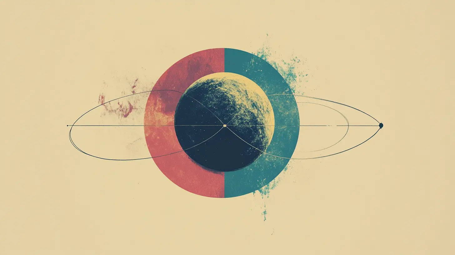 Abstract illustration of a planet with an orbit line on a beige background