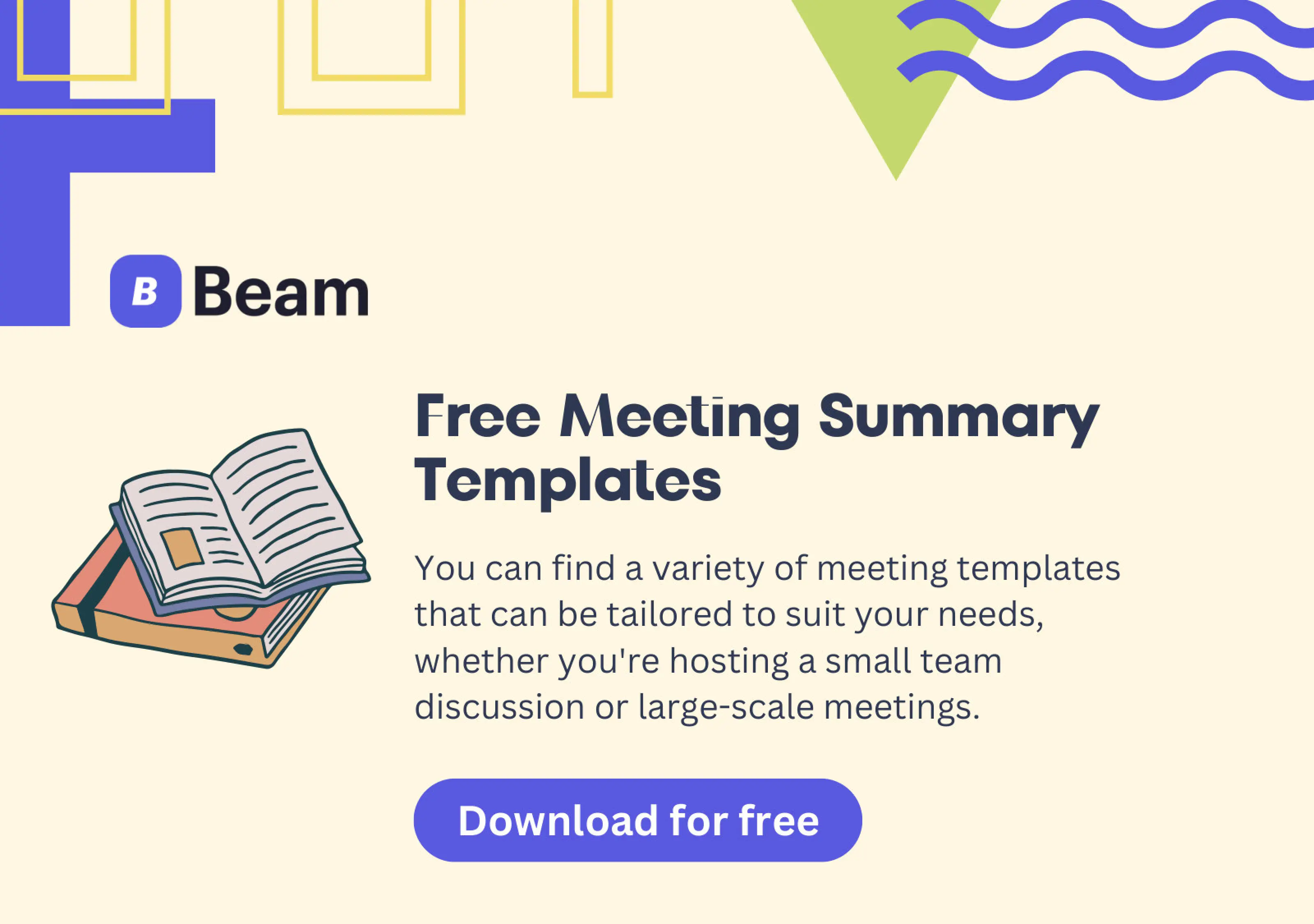 Banner for Beam's free meeting summary templates download